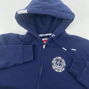 Dixxon Vixxon Flannel Company Jacket Womens MED Navy‎ Blue Anchor Zip Up Hoodie